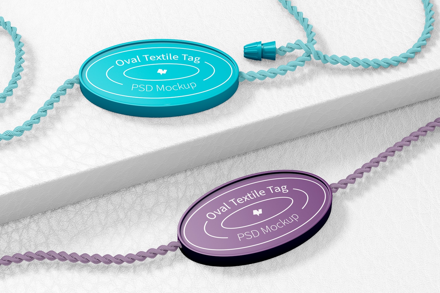 Oval Textile Tags Mockup, Perspective