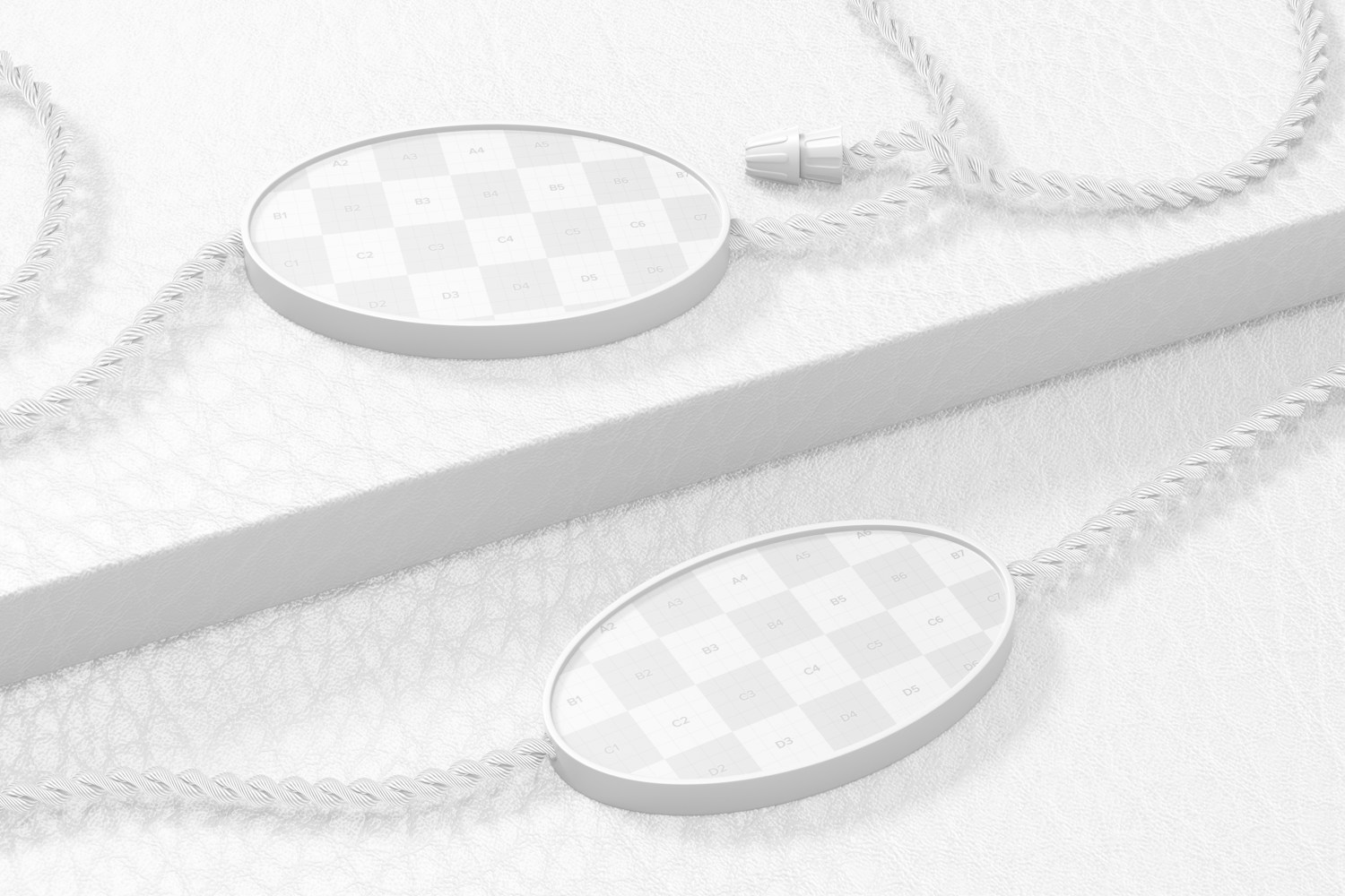 Oval Textile Tags Mockup, Perspective