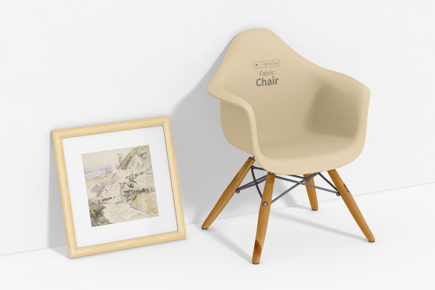 Square Frame with Fabric Chair Mockup, Left View