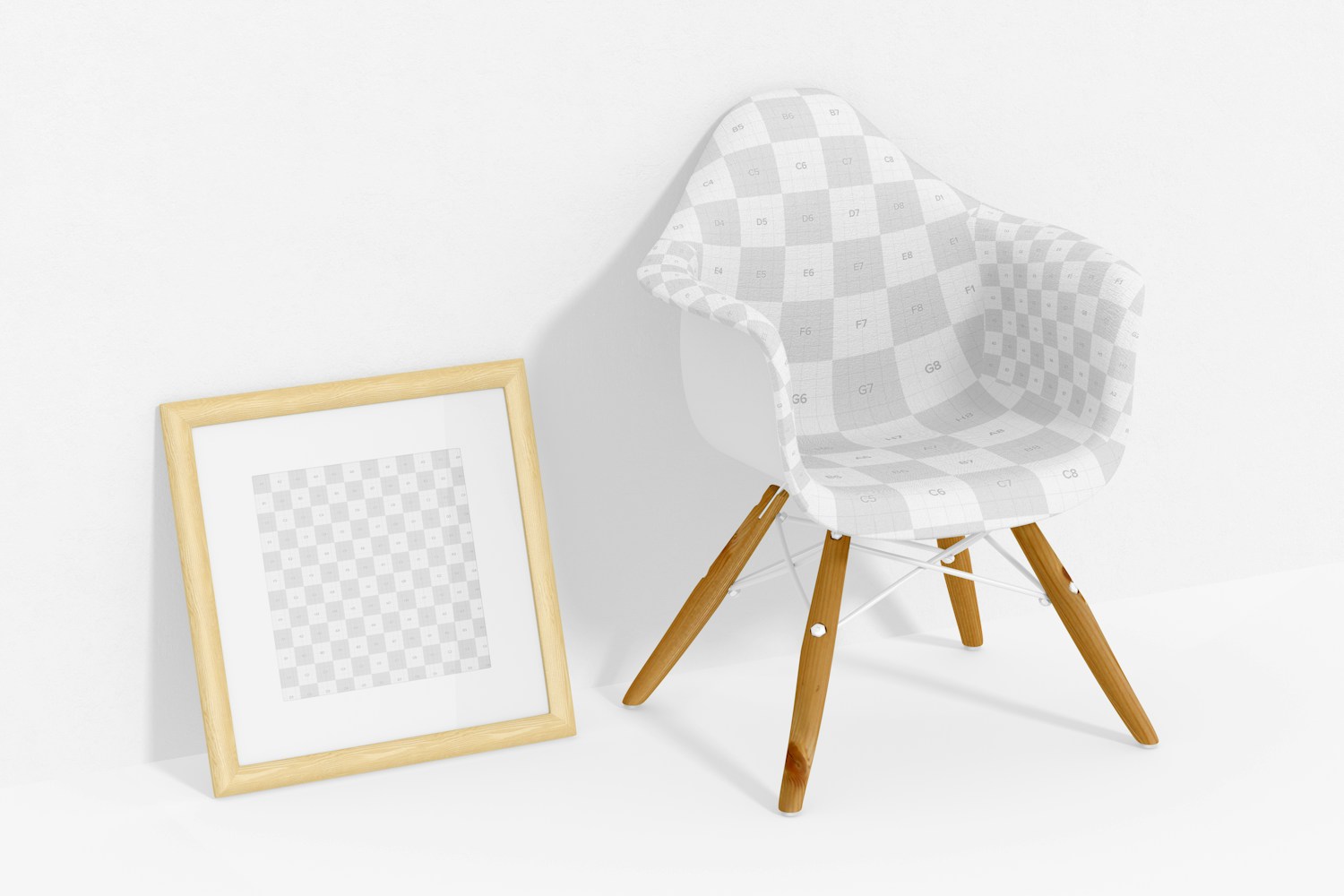 Square Frame with Fabric Chair Mockup, Left View