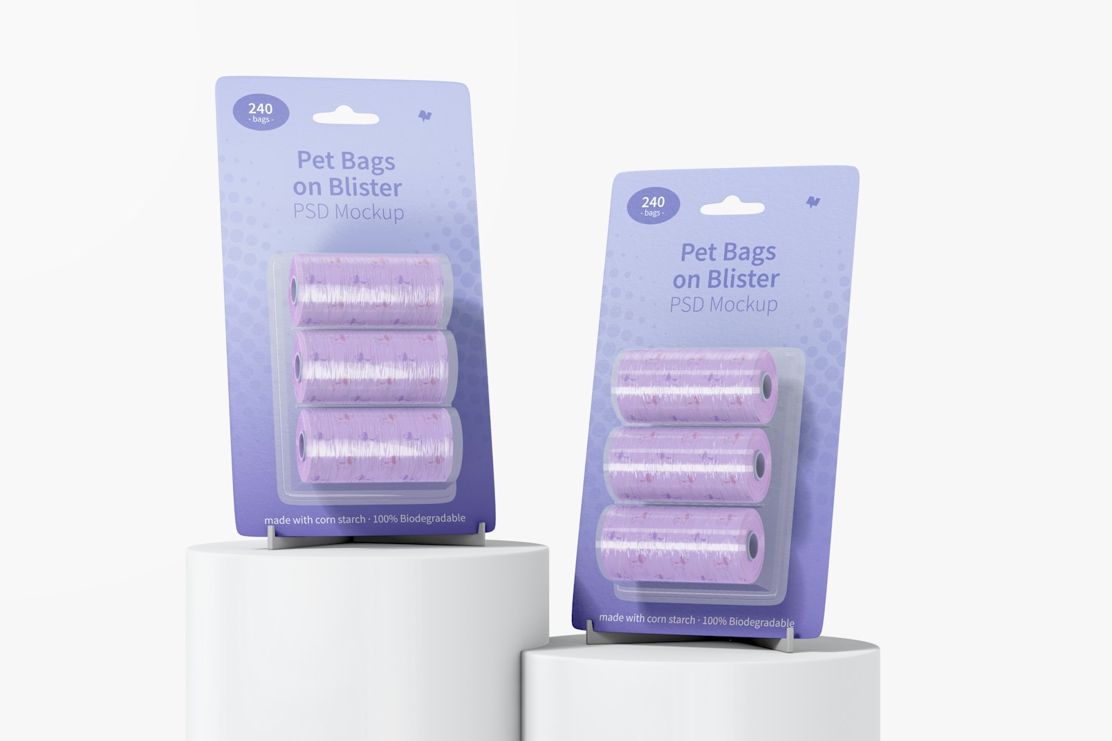Pet Bags on Blister Mockup, Perspective View