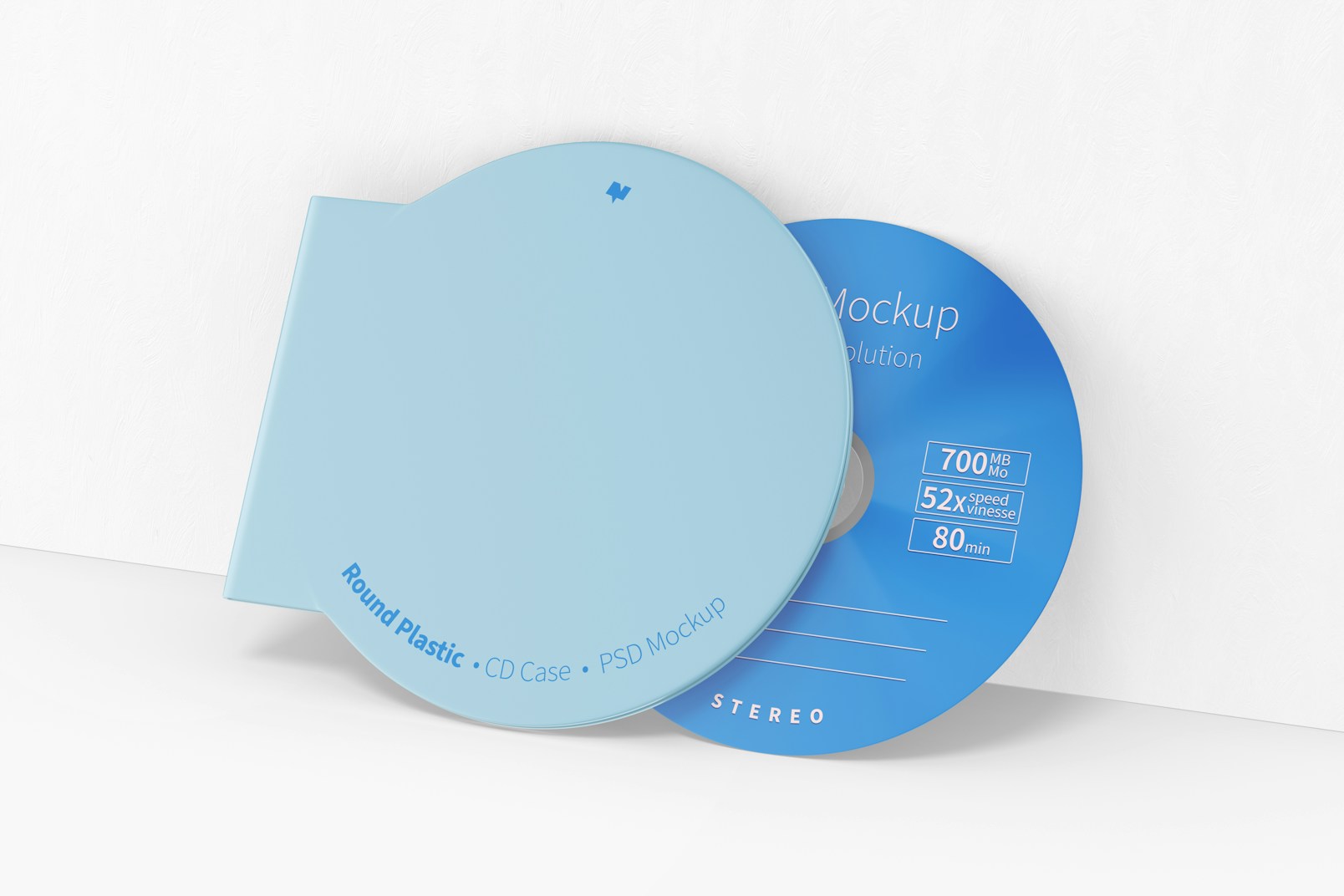Round Plastic CD Case Mockup, Leaned