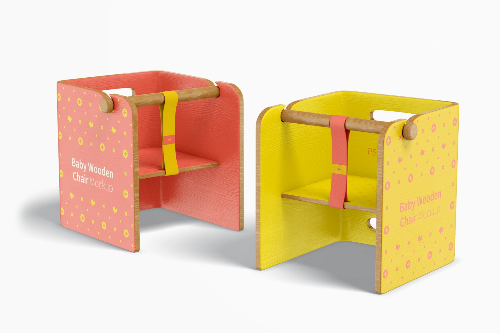Baby Wooden Chairs Mockup, Perspective