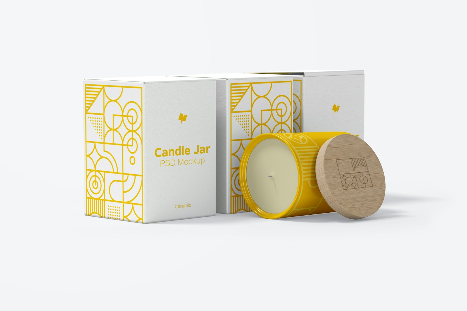 Ceramic Candle Jar with Boxes Set Mockup, Side View