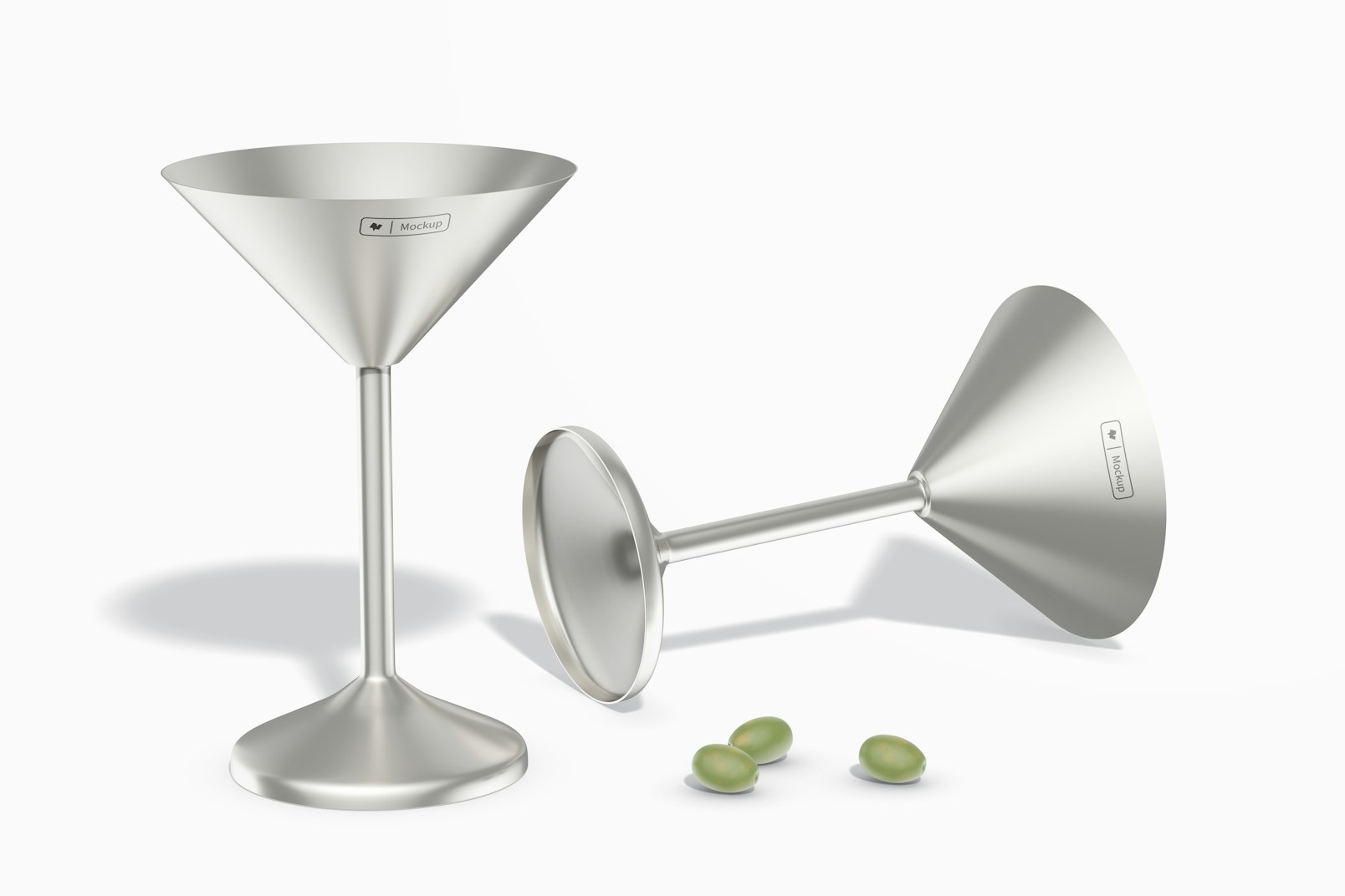 Stainless Steel Martini Glasses Mockup, Dropped