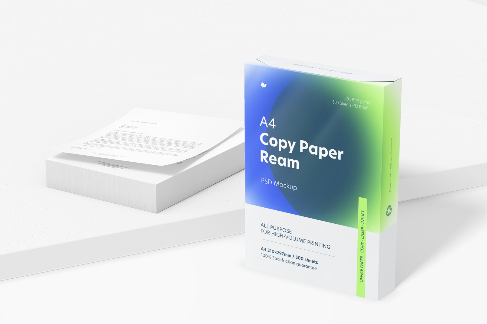 A4 Copy Paper Ream Mockup, Right View