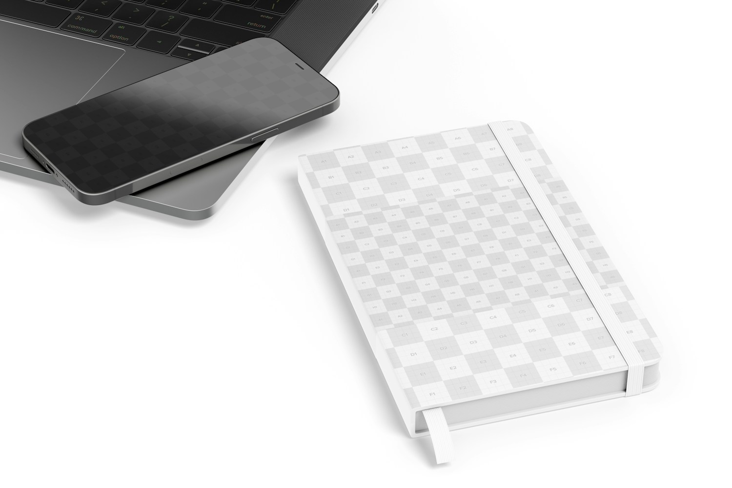 Notebook with Devices Mockup, Left View