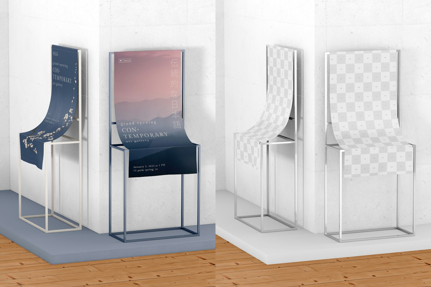 Small Exhibition Poster Stands Mockup, Right View