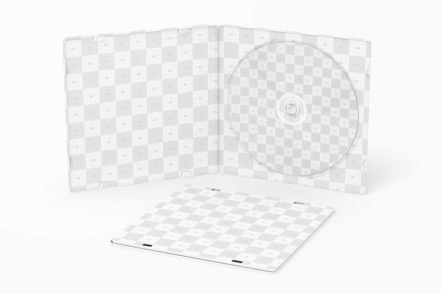 Squared Plastic CD Cases Mockup, Opened and Closed