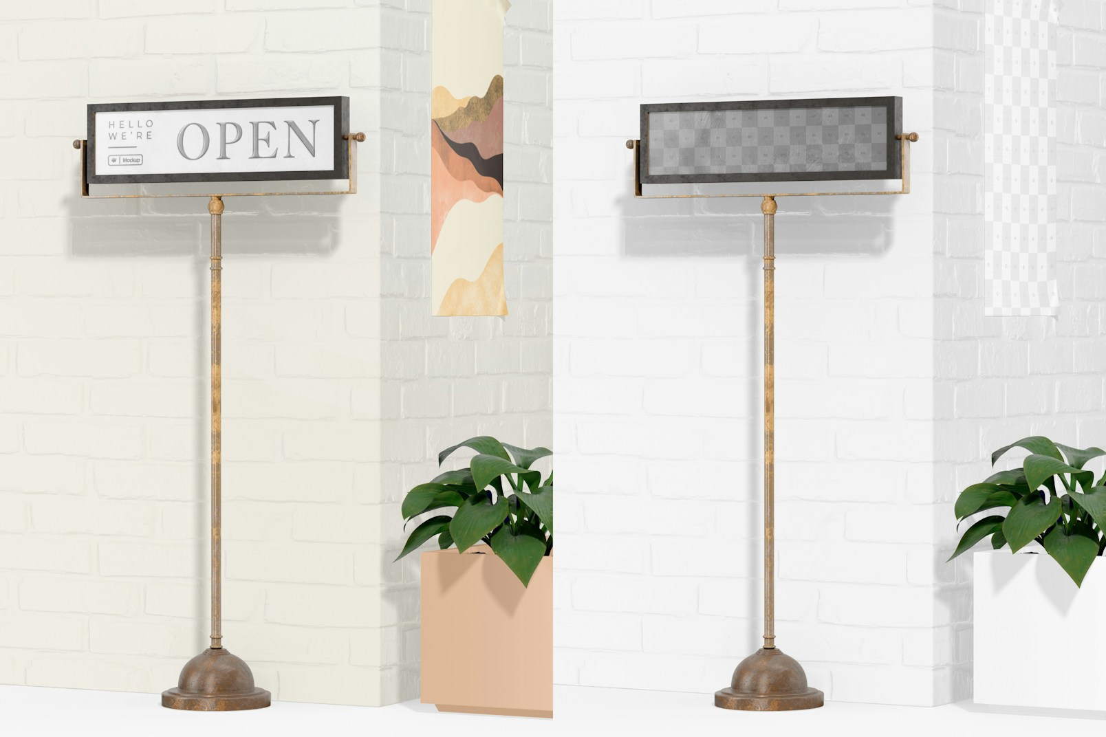 Open/Closed Sign on Stand Mockup, Perspective