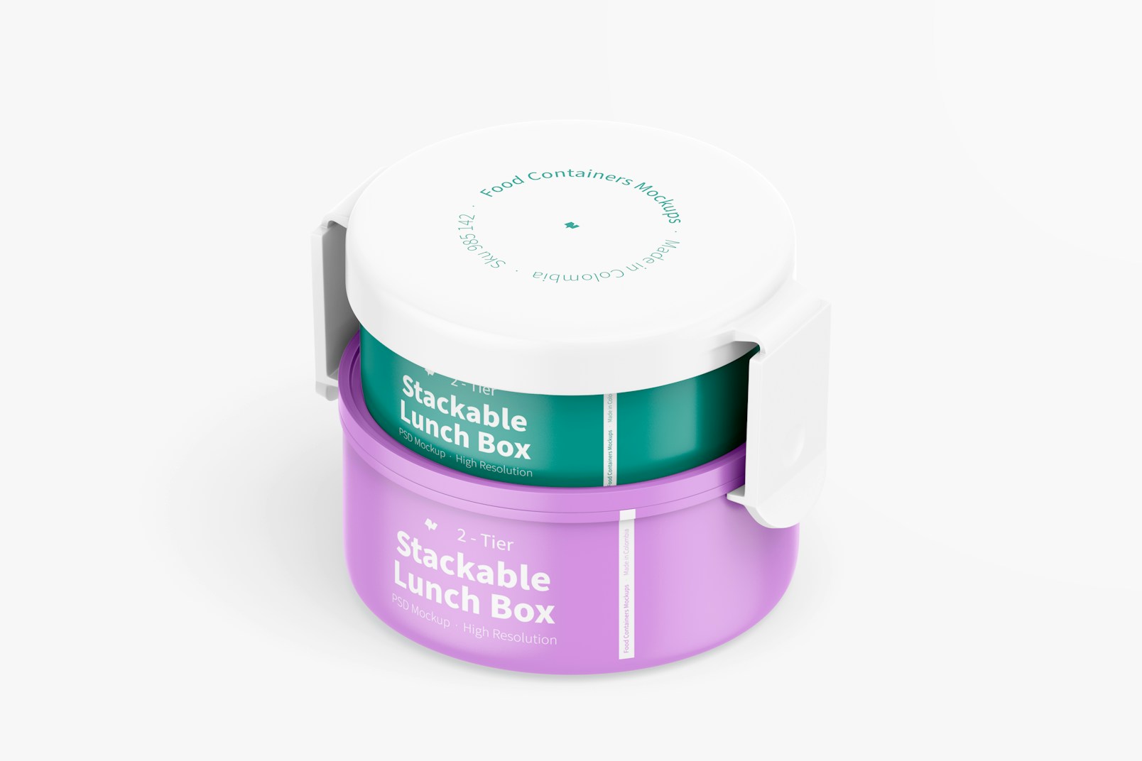 2-Tier Stackable Lunch Box Mockup, Isometric View