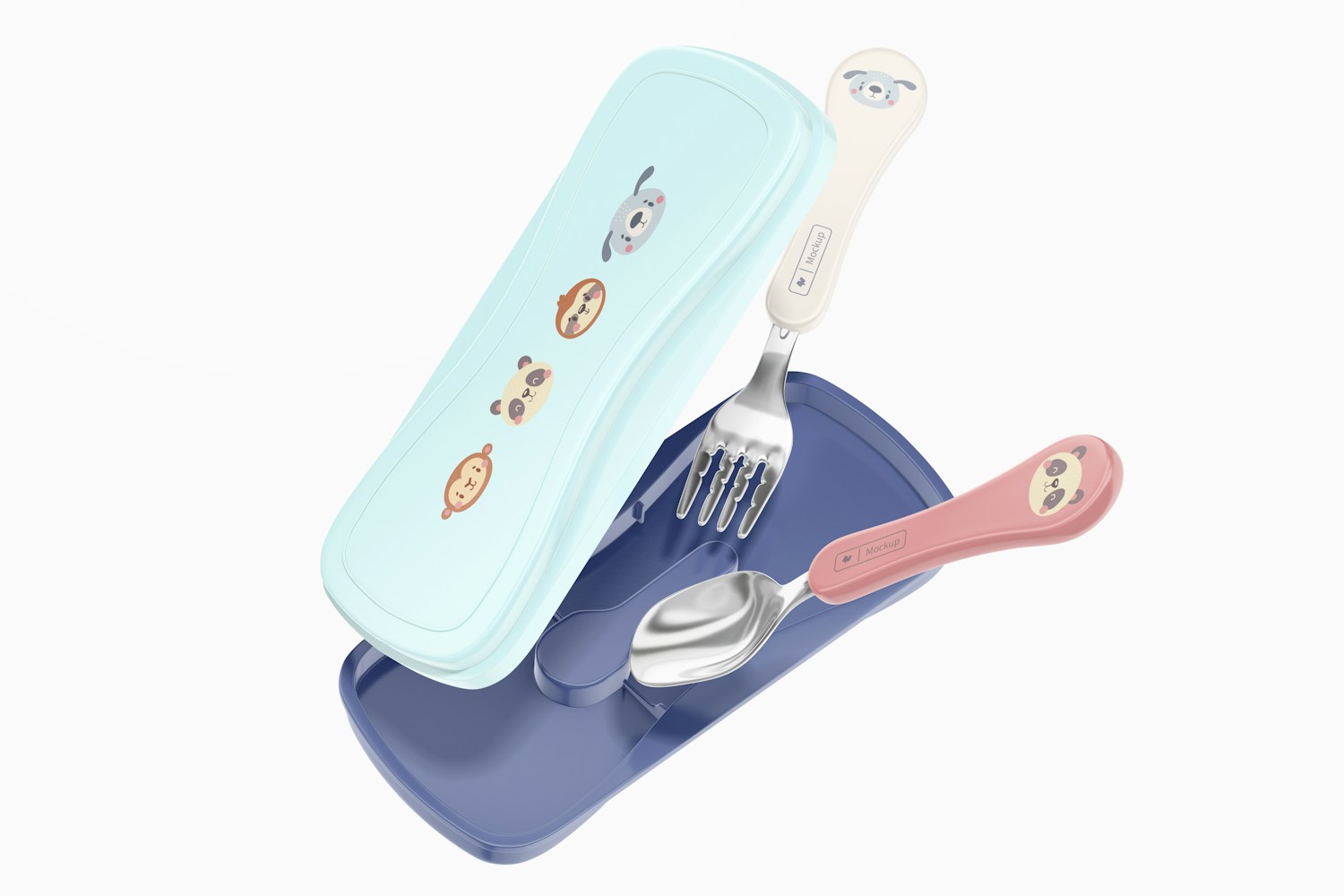 Kids Cutlery Travel Case Mockup, Falling Kids Cutlery Travel Case Mockup, Falling