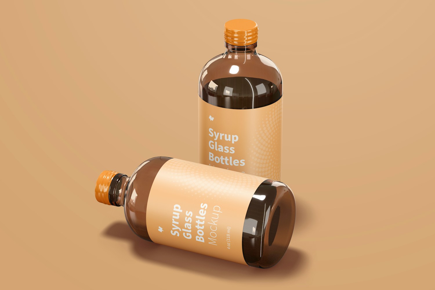 4 oz Syrup Glass Bottles Mockup, Perspective