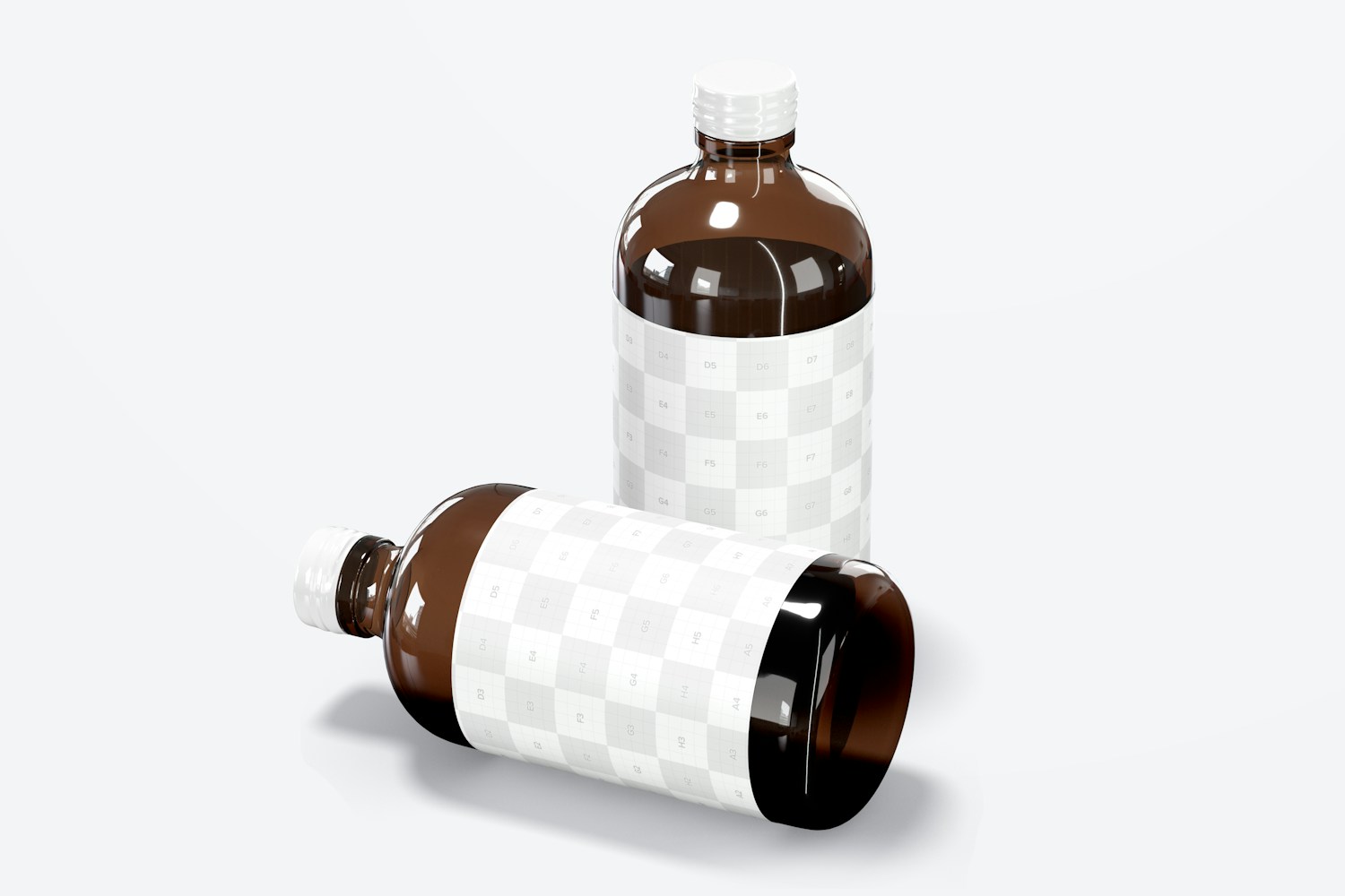 4 oz Syrup Glass Bottles Mockup, Perspective 4 oz Syrup Glass Bottles Mockup, Perspective