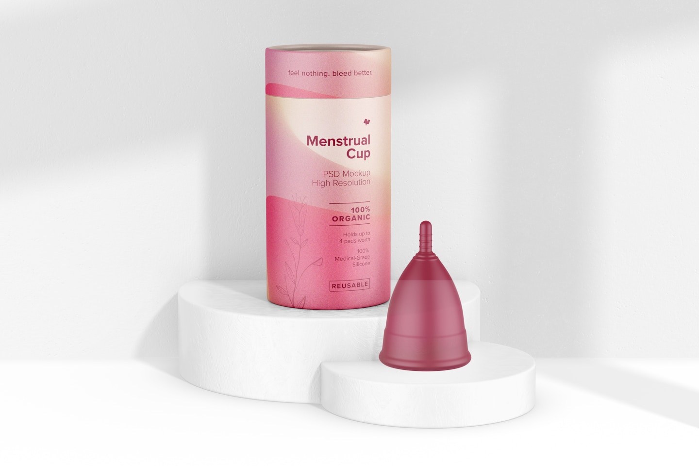 Menstrual Cup with Cardboard Packaging Mockup, Perspective