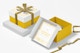 Big Gift Boxes With Ribbon Mockup, Side View