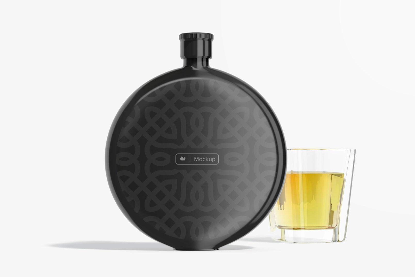 Round Liquor Flask Mockup, Front View