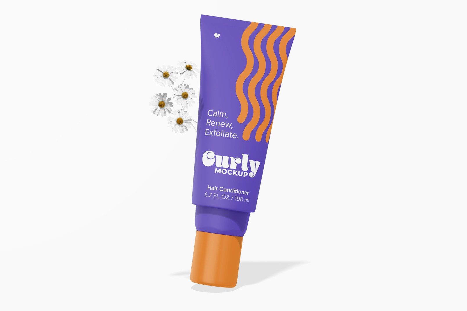 Hair Conditioner Bottle Mockup, with Chamomile