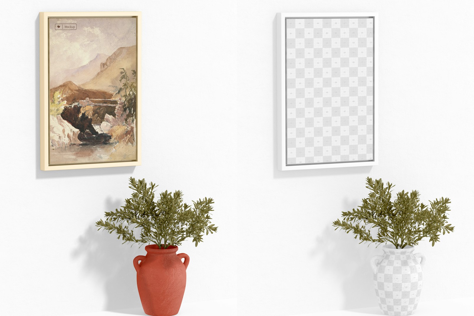 2:3 Portrait Canvas with Terracota Vases Mockup, Left View