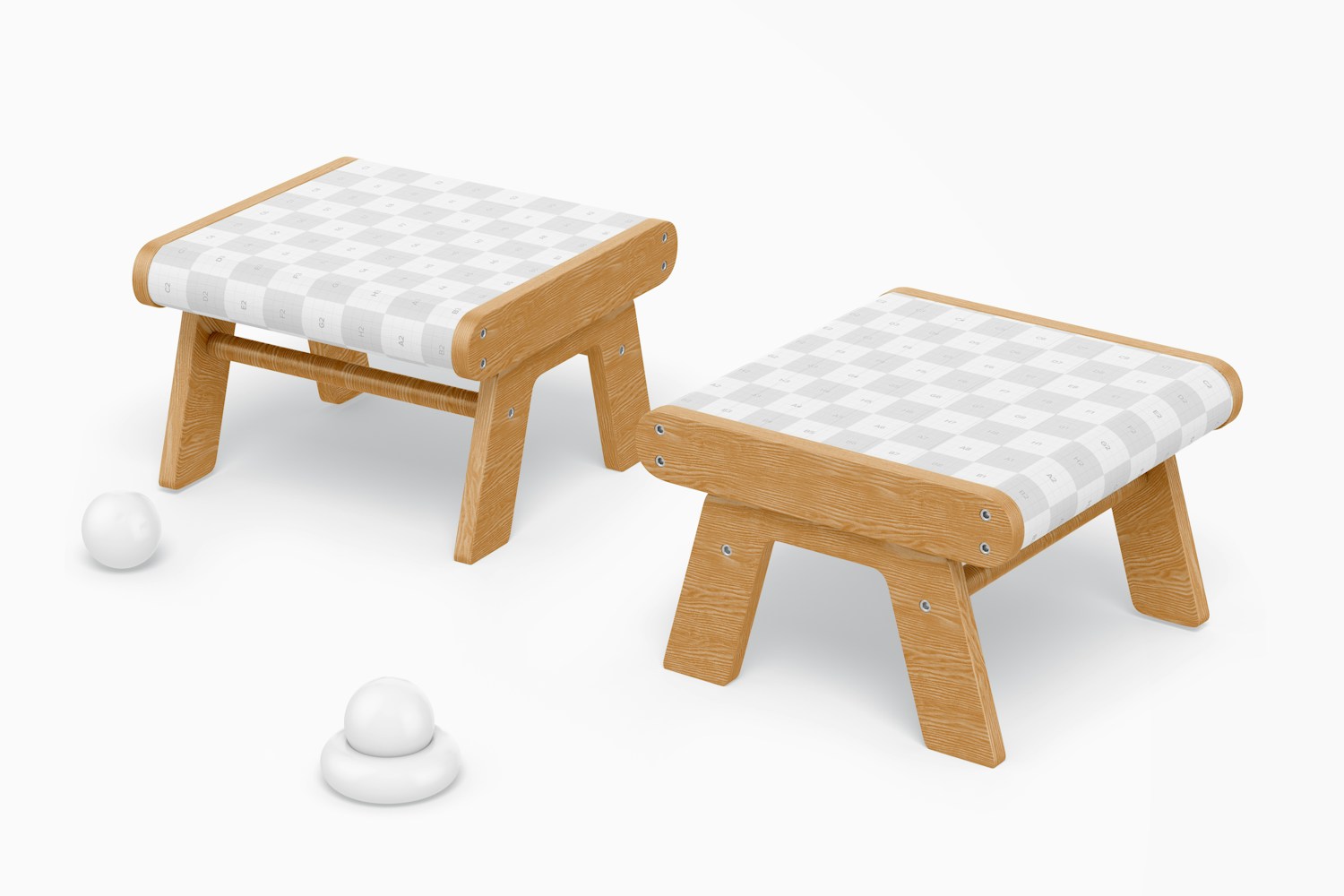 Wooden Kids Step Stools Mockup, Right View