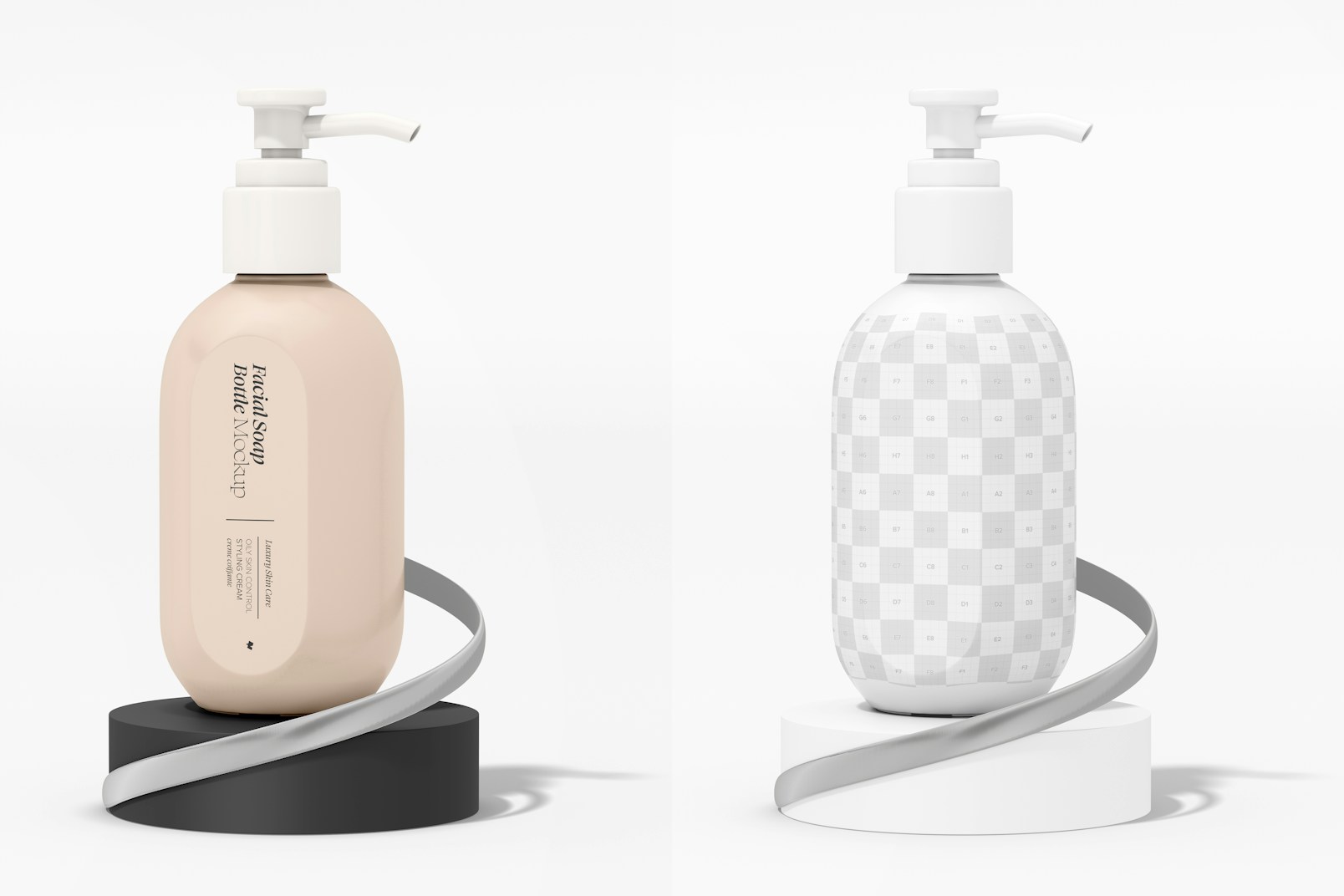 Facial Soap Bottle with Pump Container Mockup, Right View