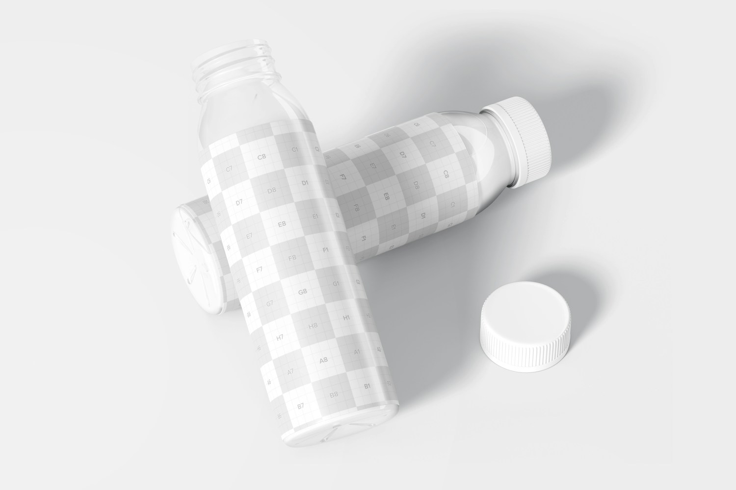 10 oz Clear PET Juice Bottles Mockup, Opened and Closed
