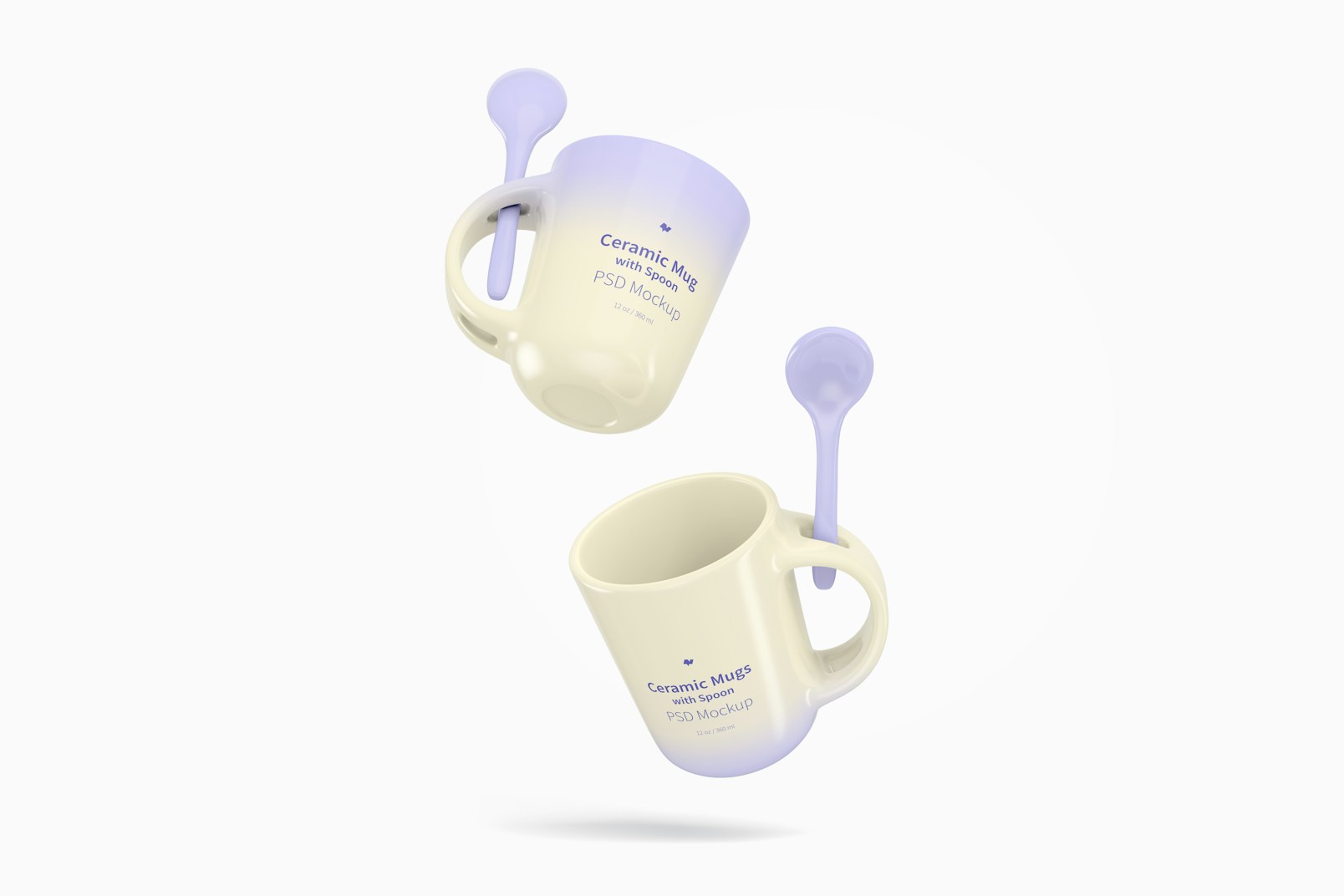 12 oz Ceramic Mug with Spoon Mockup, Floating