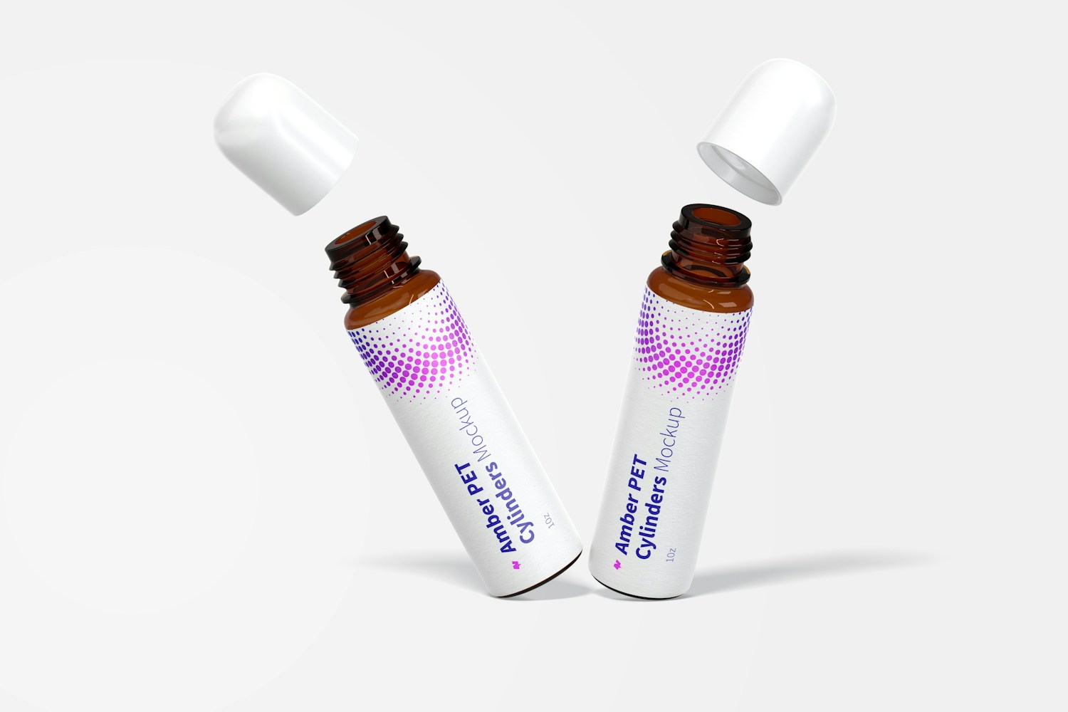 1 oz Amber PET Bottle Mockup, Falling 1 oz Amber PET Bottle Mockup, Falling