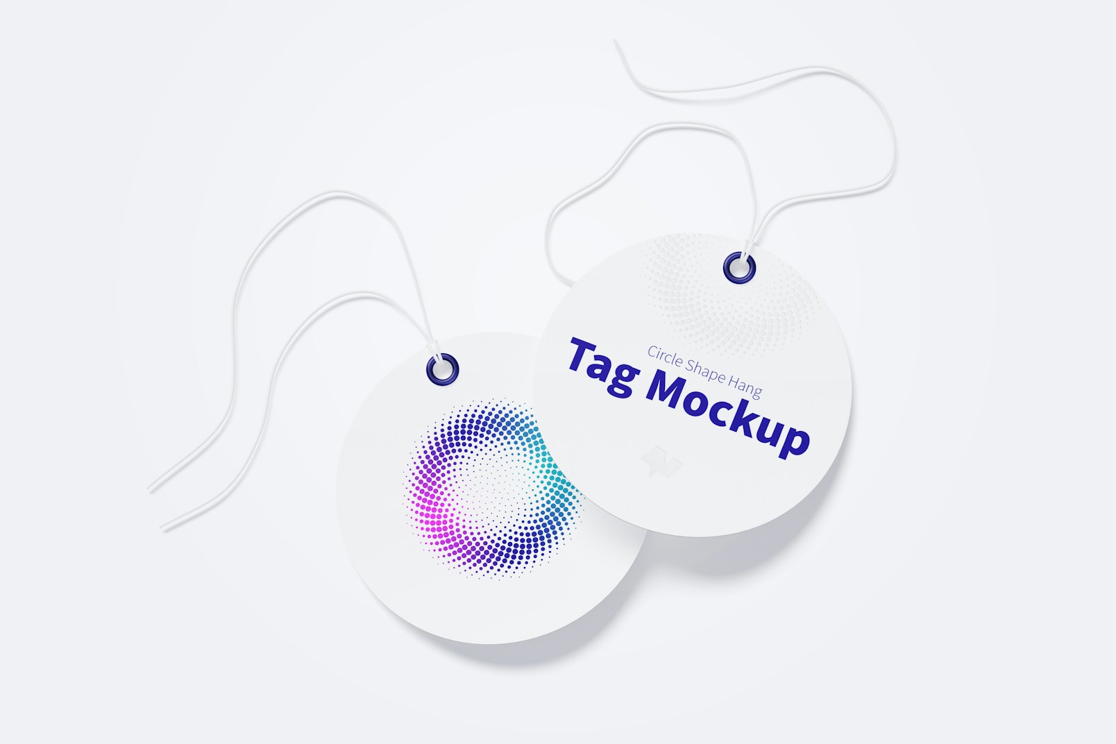 Circle Shape Hang Tags Mockup with String, Two-sided