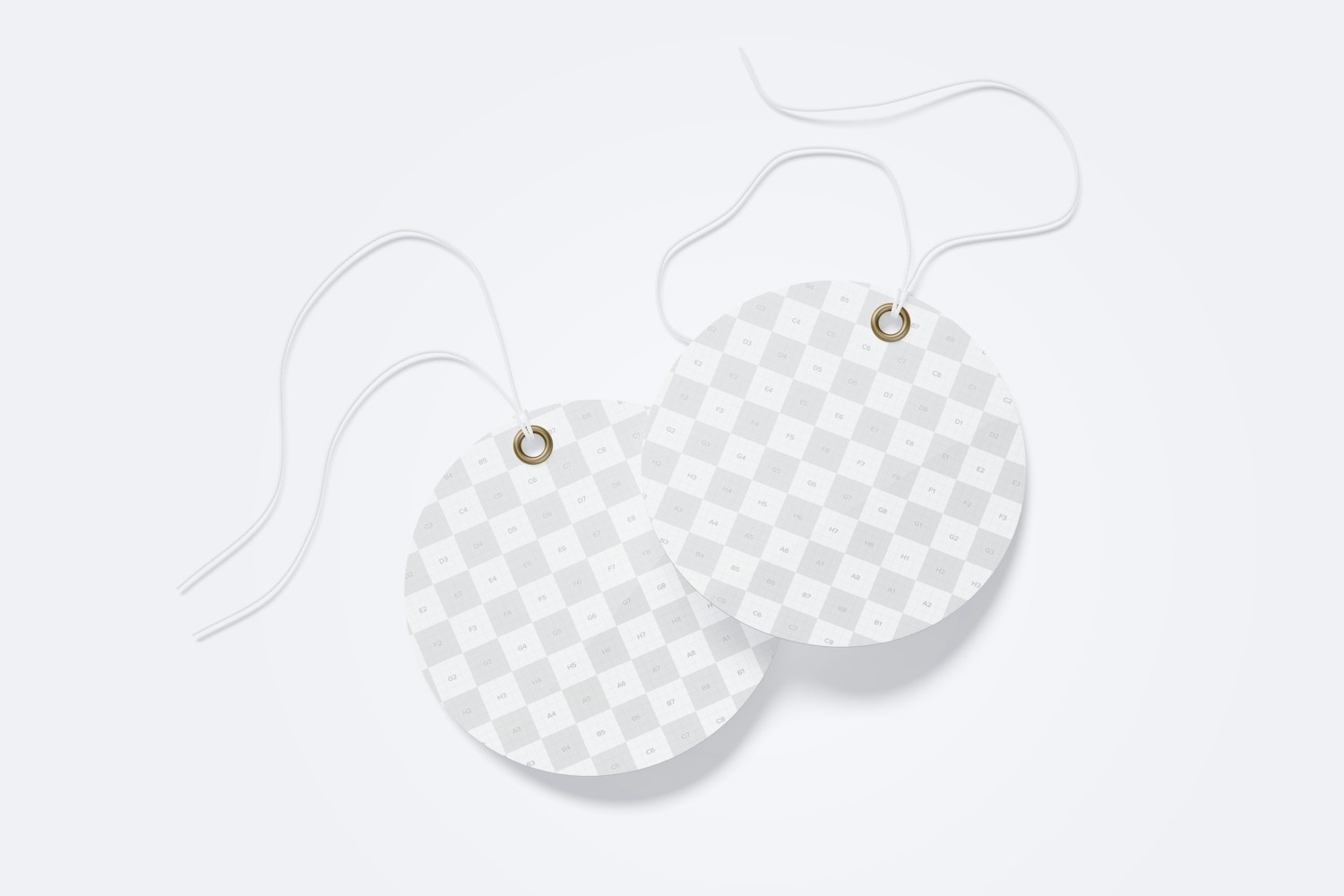 Circle Shape Hang Tags Mockup with String, Two-sided