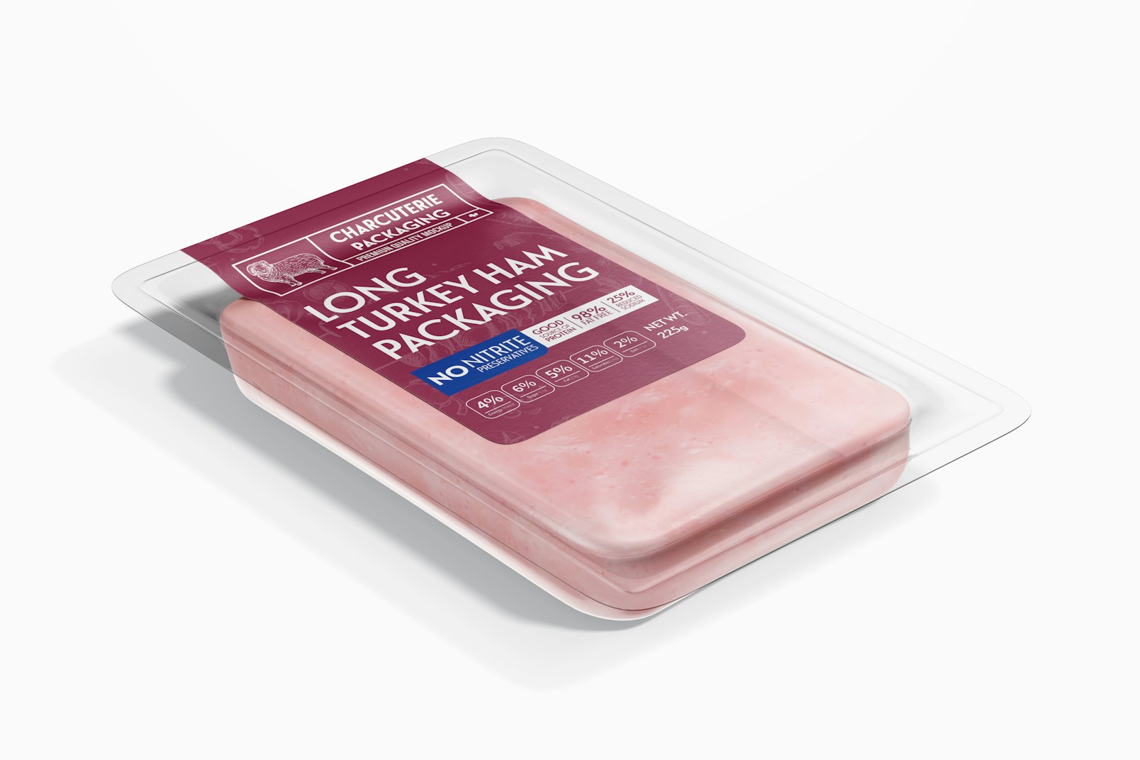 Long Turkey Ham Packaging Mockup, Perspective