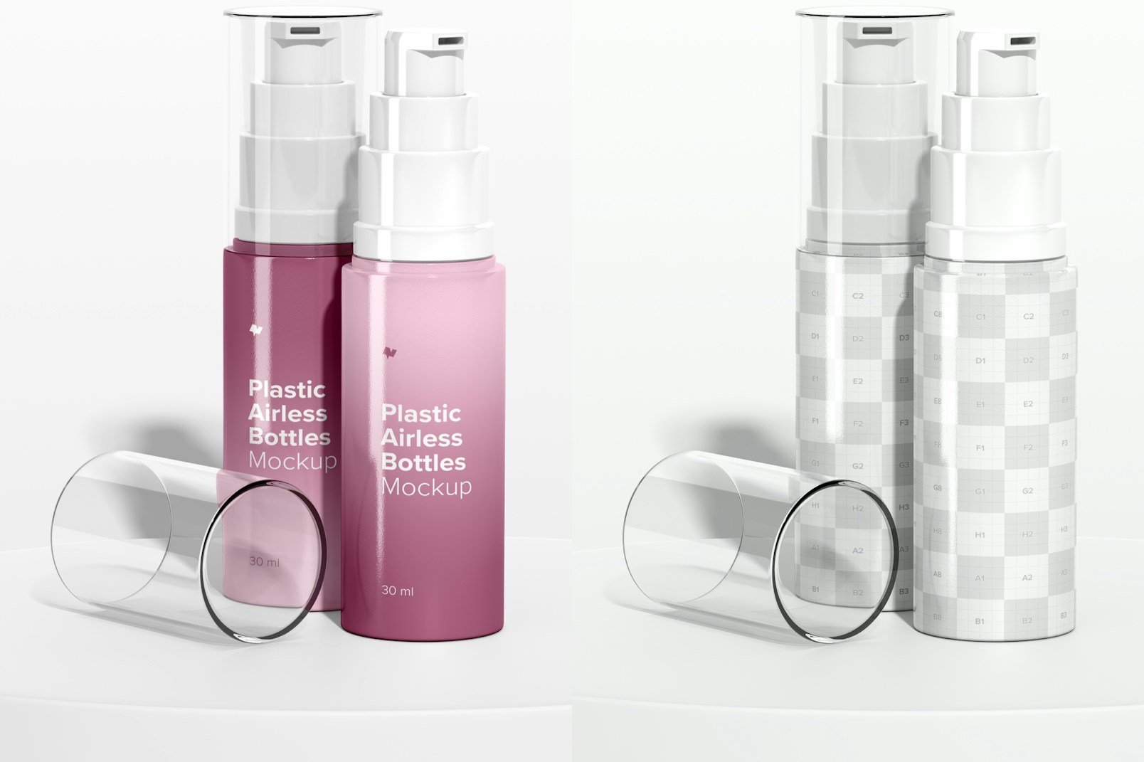 Plastic Airless Bottles Mockup, Opened and Closed