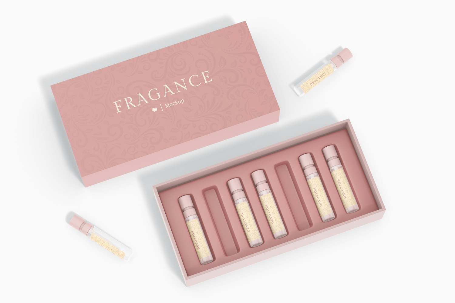 Fragrance Sample Box Mockup, Opened Fragrance Sample Box Mockup, Opened