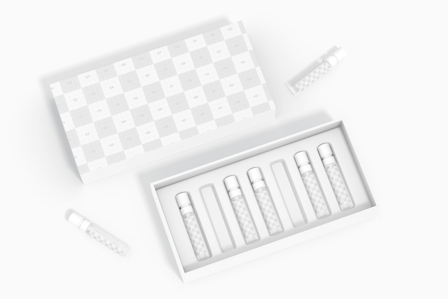 Fragrance Sample Box Mockup, Opened Fragrance Sample Box Mockup, Opened