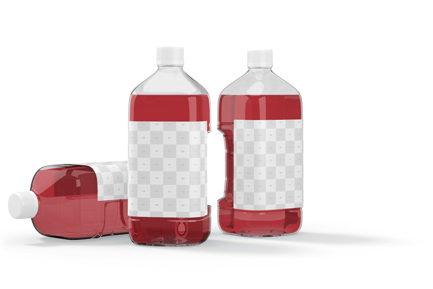Maqueta de Botellas Transparentes de Jugo 64 oz, De Pie y Caído