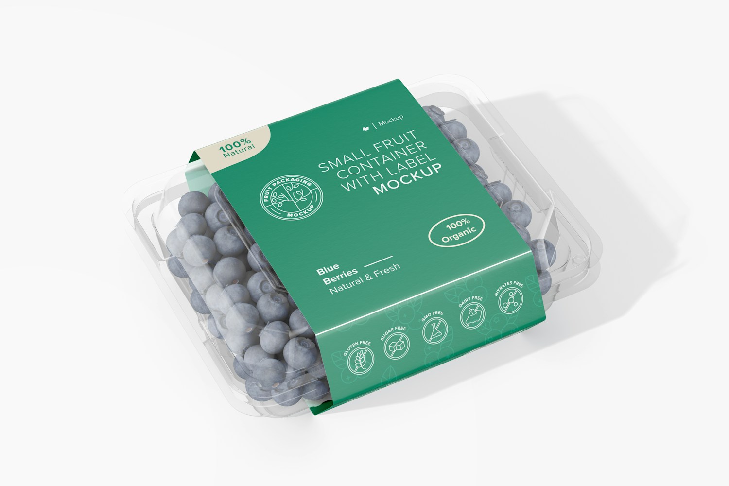 Small Fruit Container with Label Mockup, Perspective