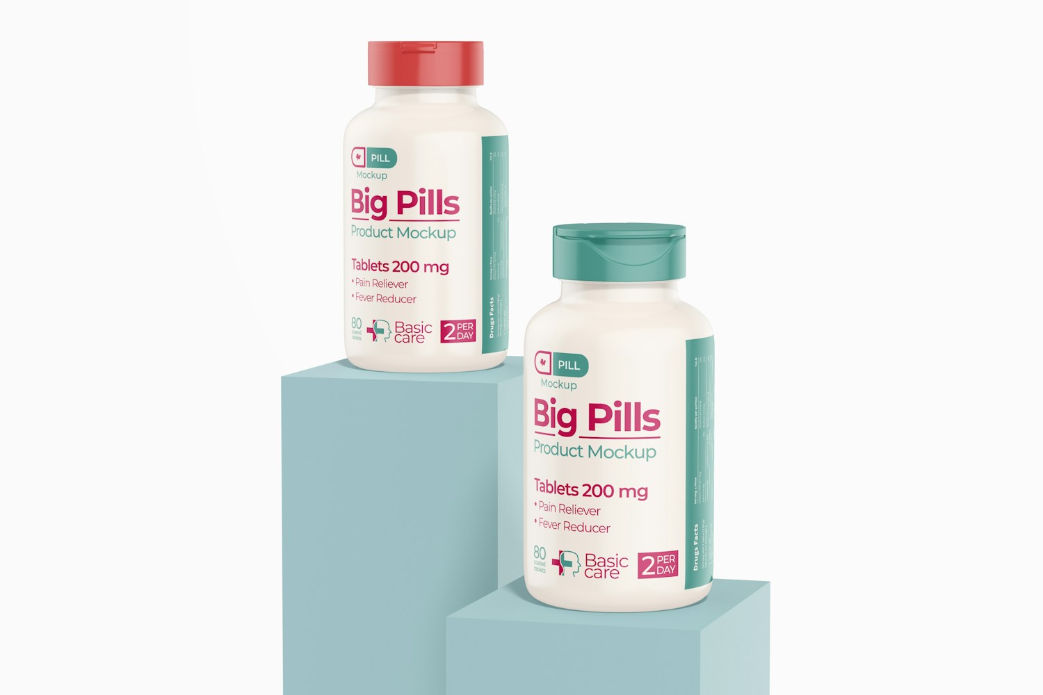 Big Pills Bottle Mockup, Front and Back View
