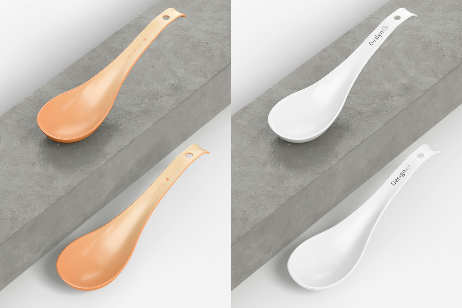 Asian Soup Spoons Mockup, Perspective View