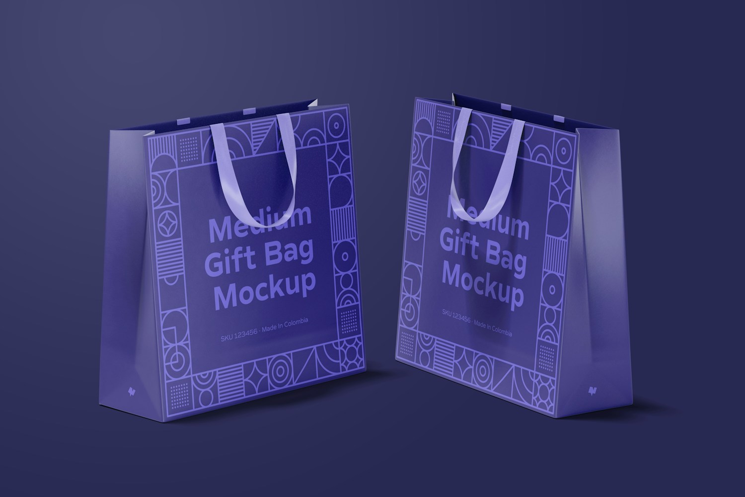 Medium Gift Bags with Ribbon Handle Mockup, Perspective
