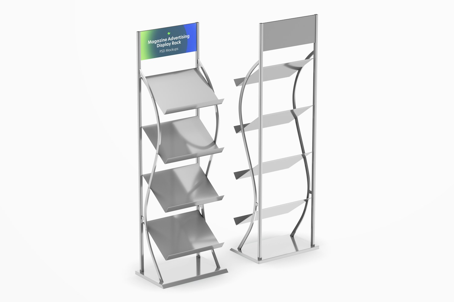 Magazine Advertising Display Rack Mockup, Front and Back View