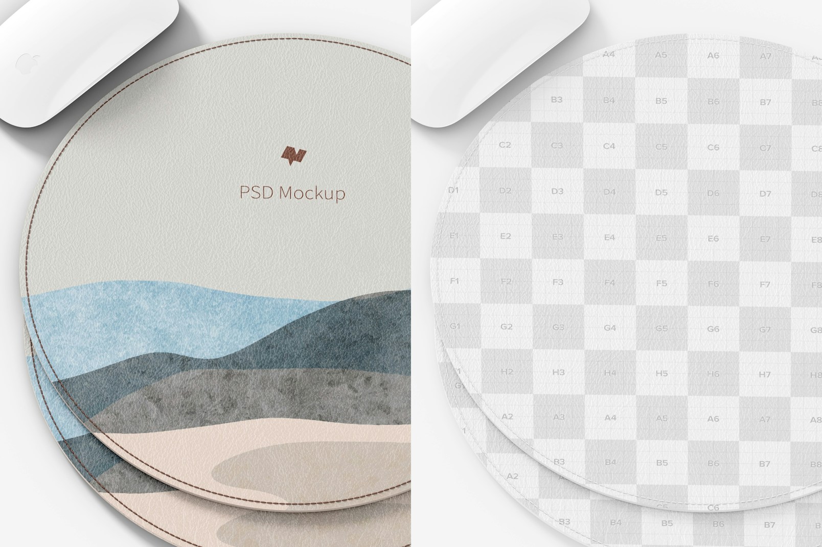 Round Leather Mouse Pad Mockup, Close Up