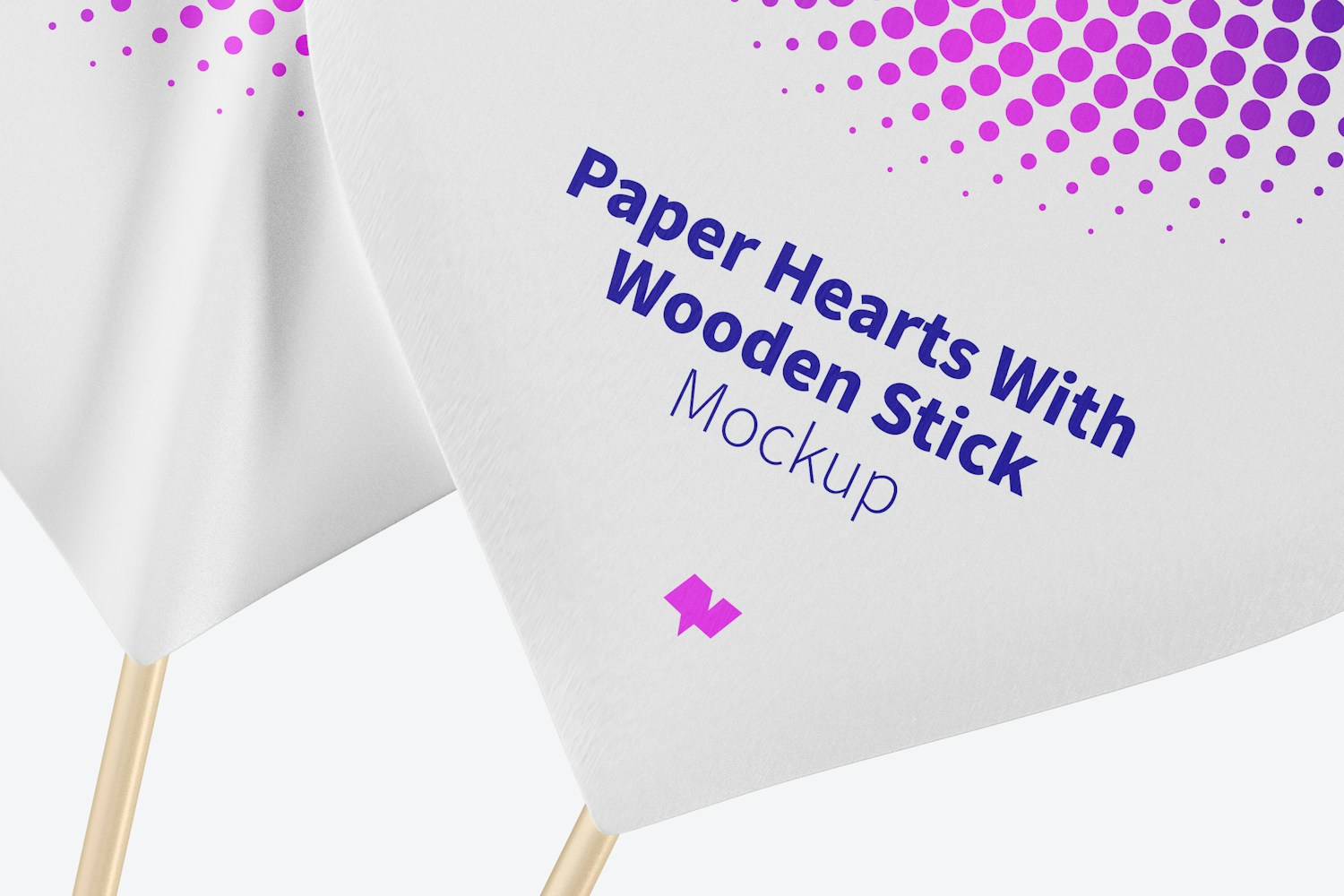 Paper Hearts With Wooden Stick Mockup, Close Up Paper Hearts With Wooden Stick Mockup, Close Up