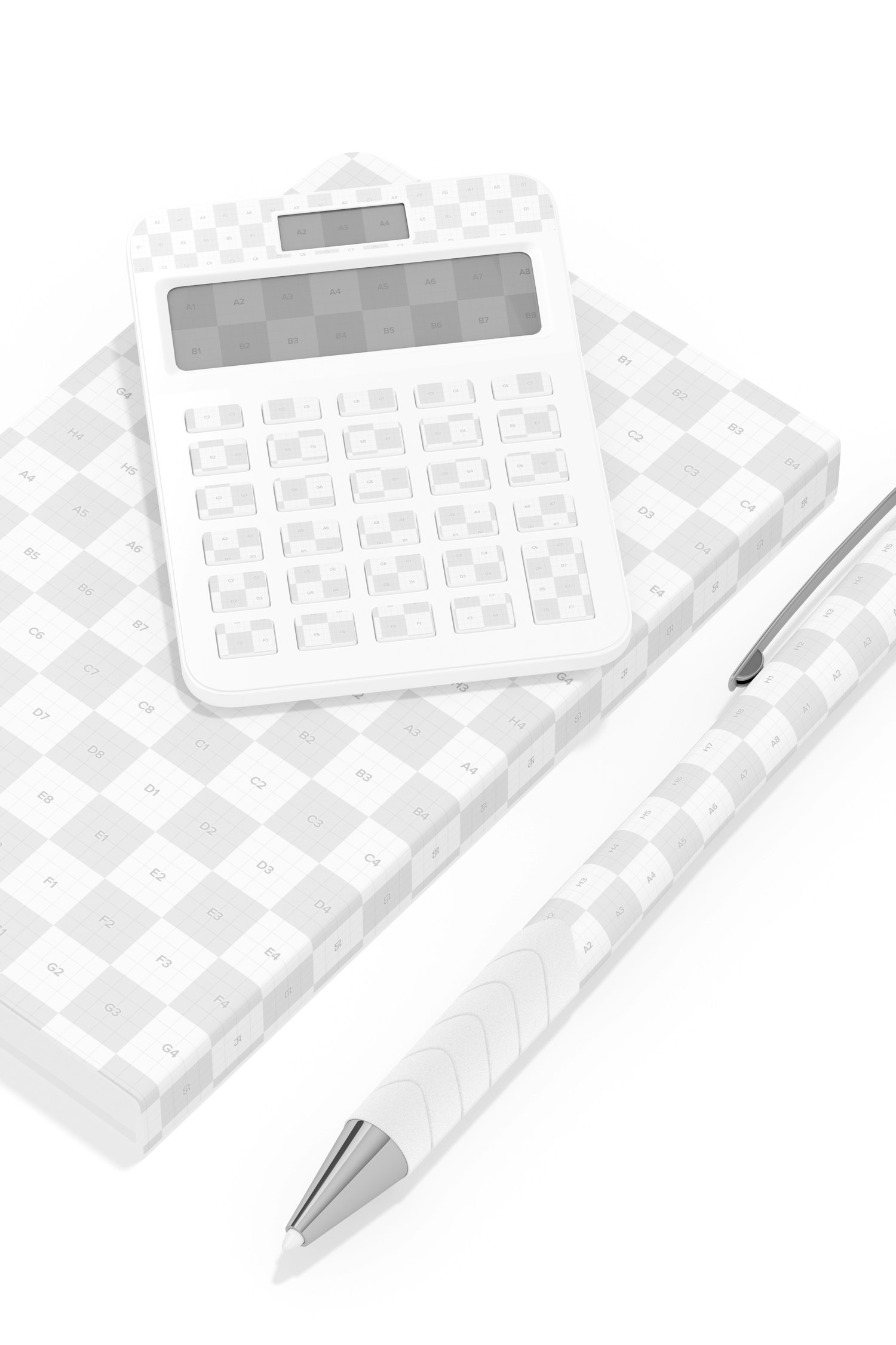 Calculator Mockup, with Notebook and Pen