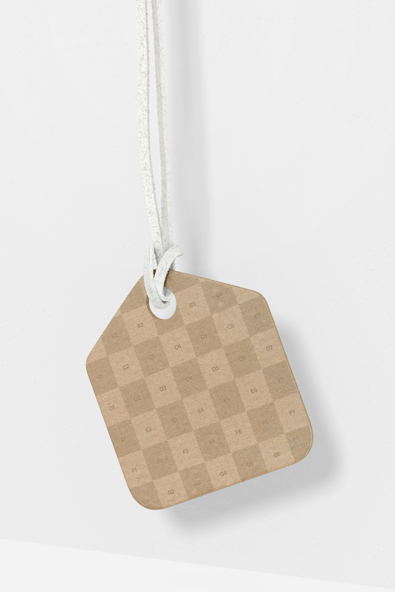 Pentagonal Cardboard Tag Mockup, Hanging
