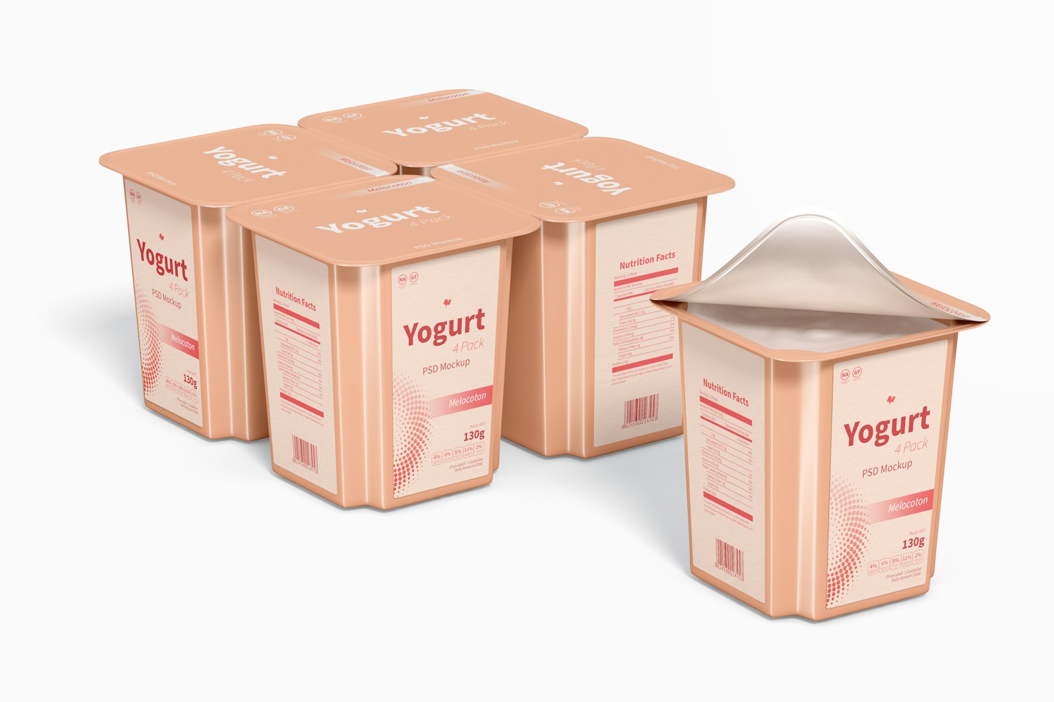 Yogurt 4 Pack Mockup, Perspective