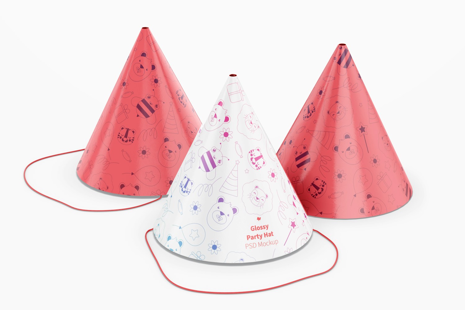 Glossy Party Hats Mockup, Front View