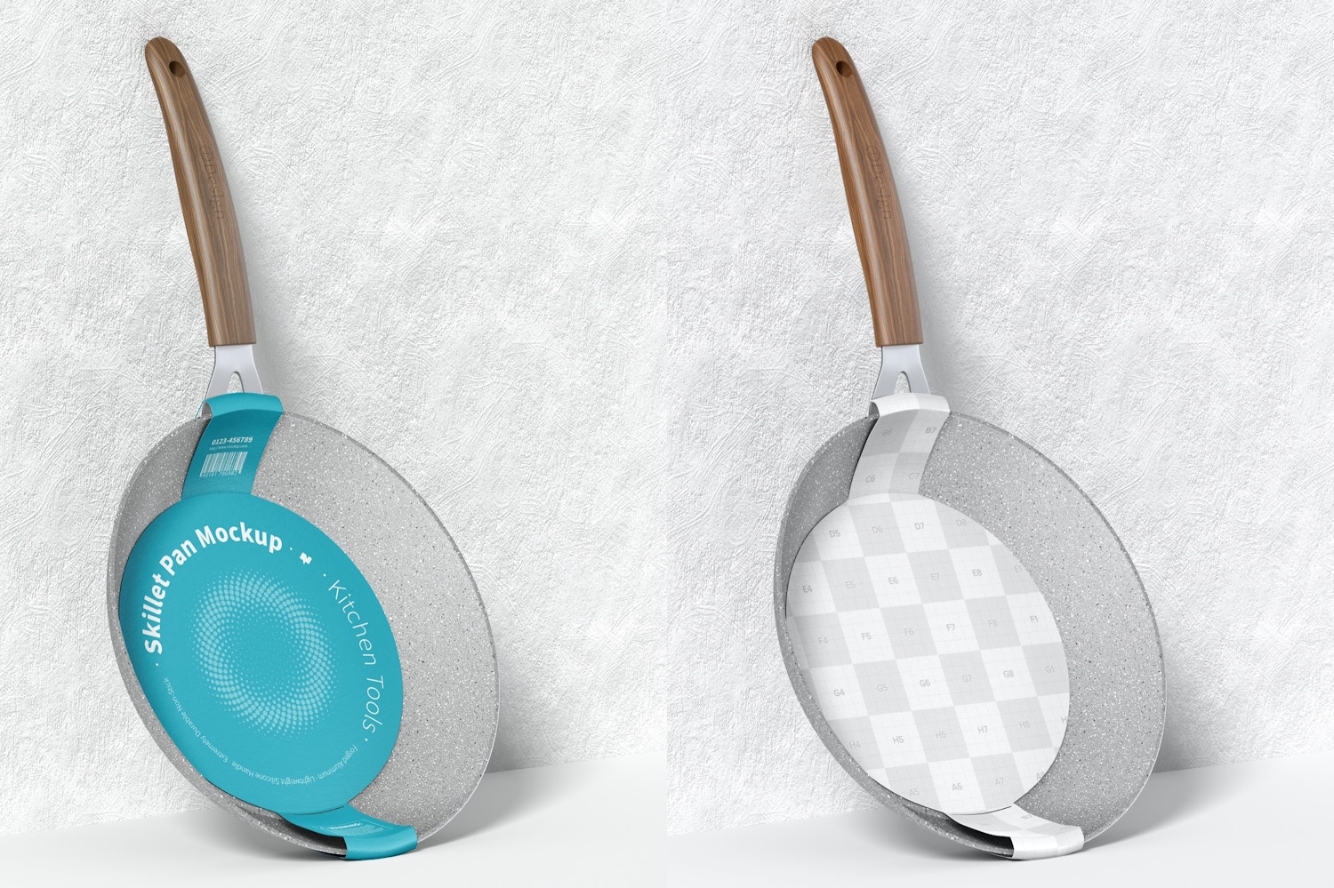 Skillet Pans Mockup, Leaned Skillet Pans Mockup, Leaned