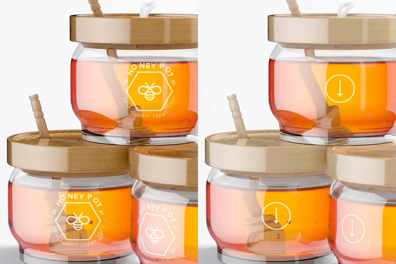 Honey Pots with Dispenser Mockup, Stacked