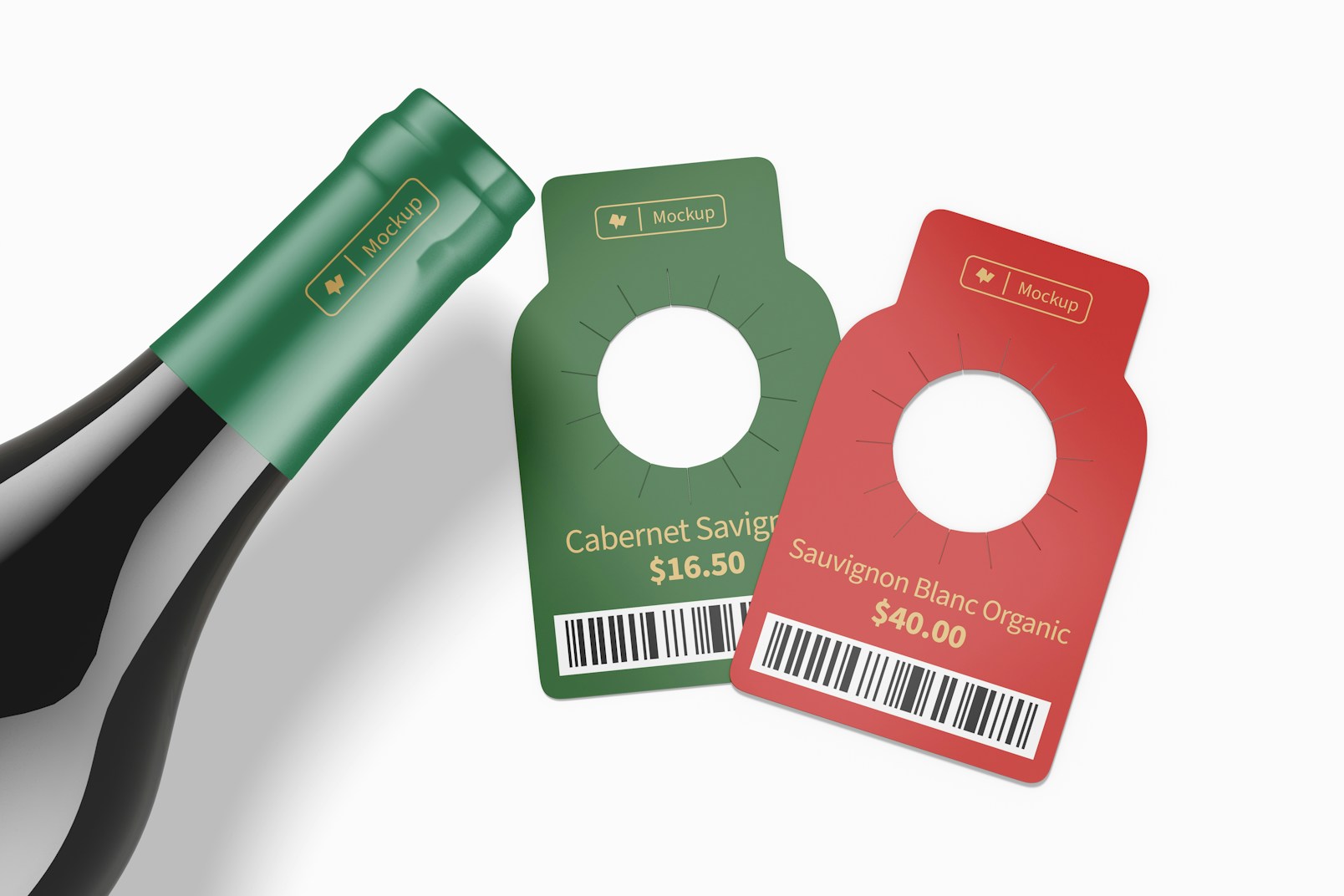 Wine Bottle Tags Mockup, Top View