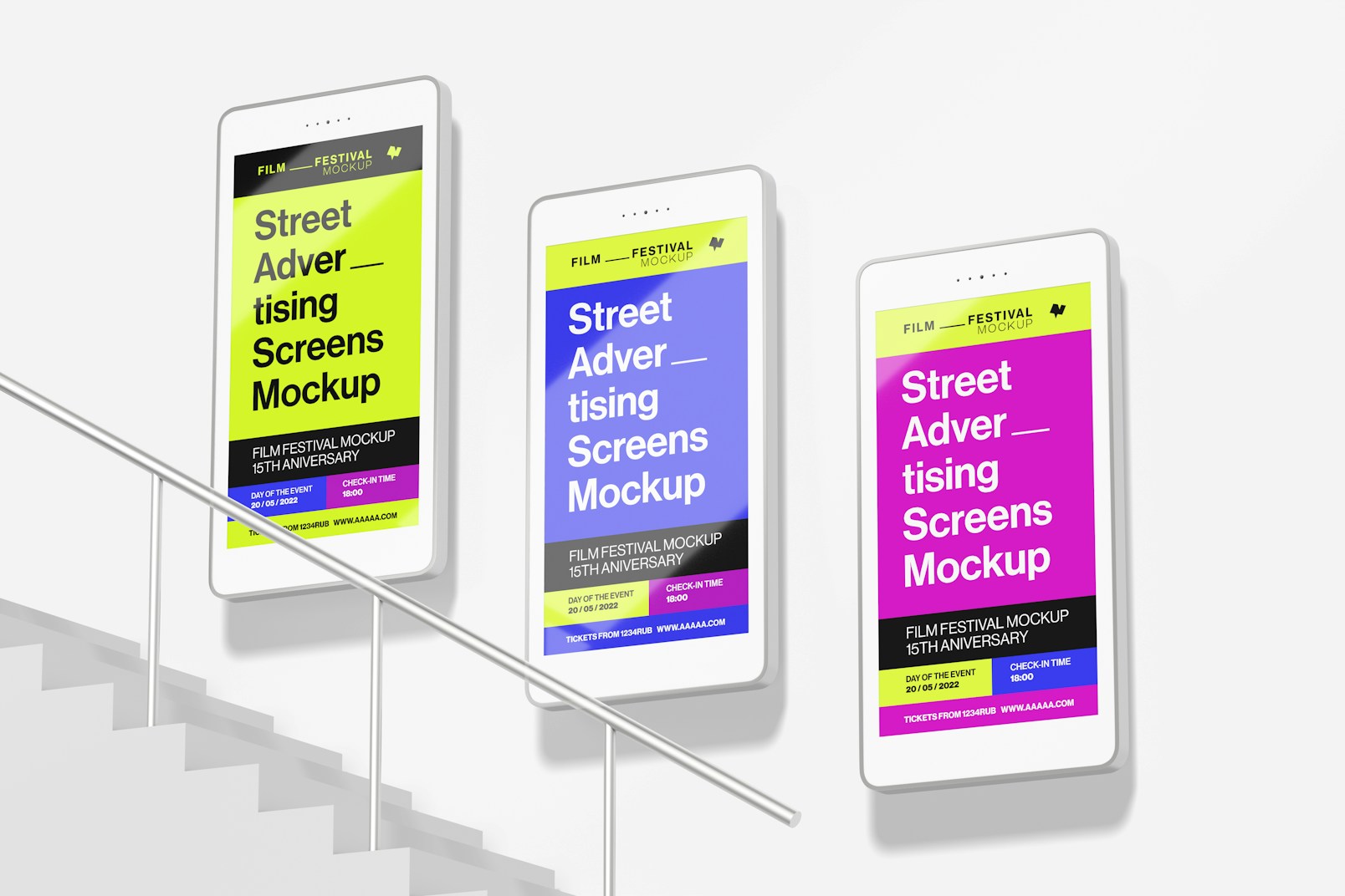 Street Advertising Screens Mockup, with Stairs